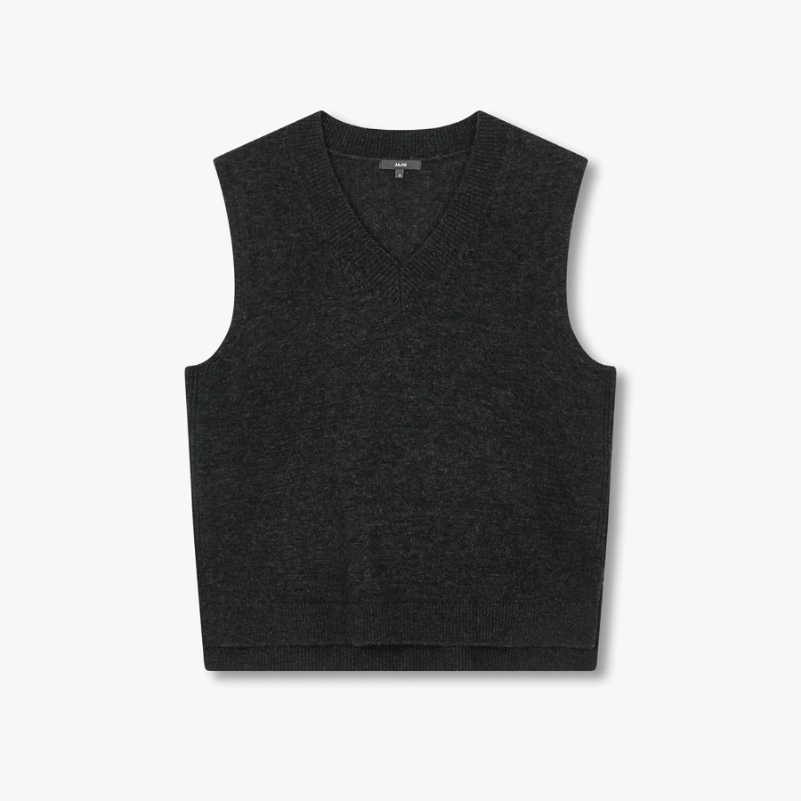 JAJU Merino Wool V-Neck Knit Vest – Charcoal