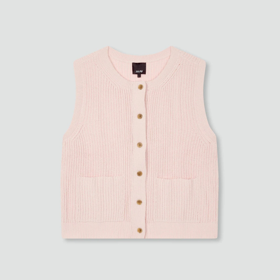 JAJU Round Neck Button Vest – Pink