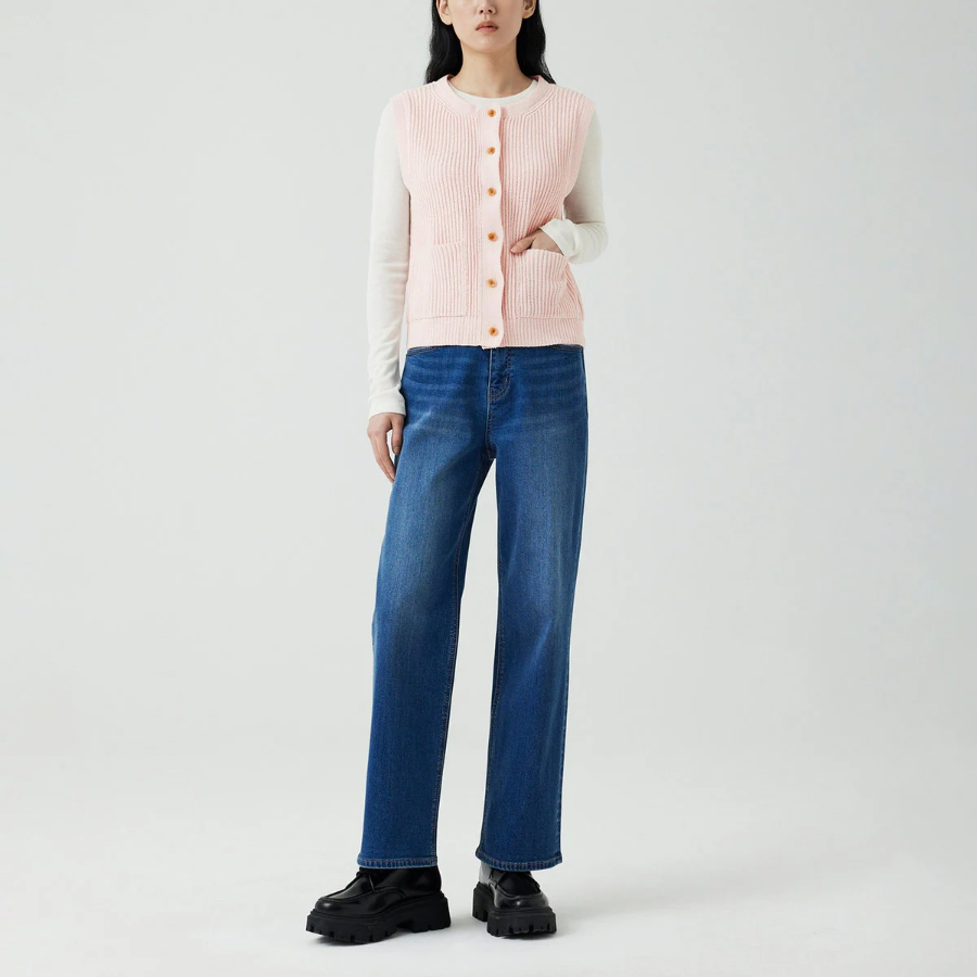 JAJU Round Neck Button Vest – Pink