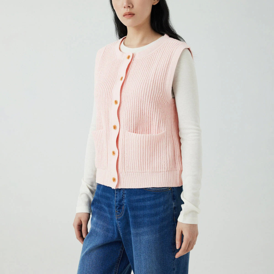 JAJU Round Neck Button Vest – Pink