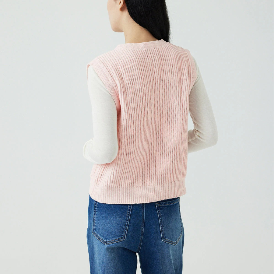 JAJU Round Neck Button Vest – Pink