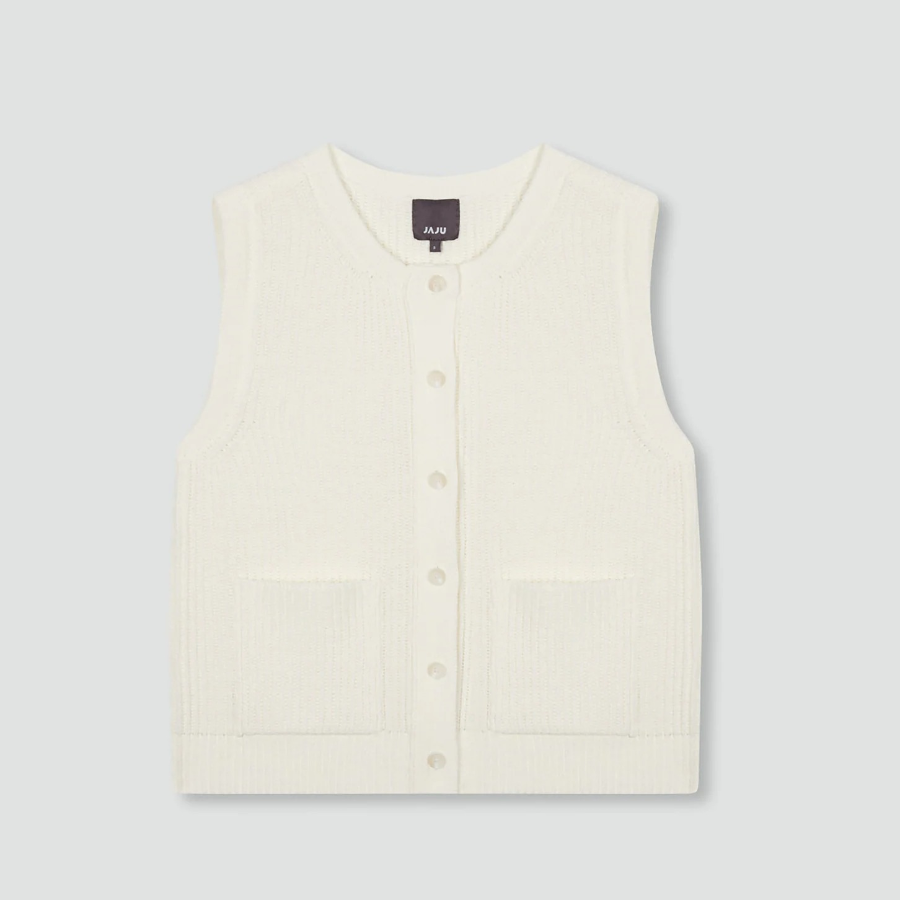 JAJU Round Neck Button Vest – Ivory