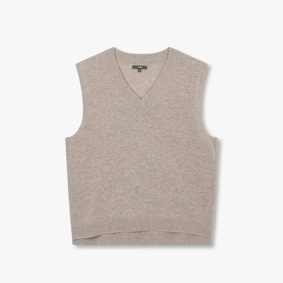 JAJU Merino Wool V-Neck Knit Vest – Beige