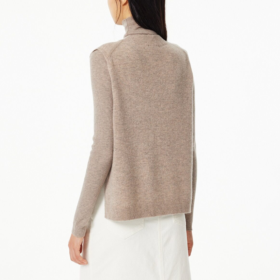 JAJU Merino Wool V-Neck Knit Vest – Beige