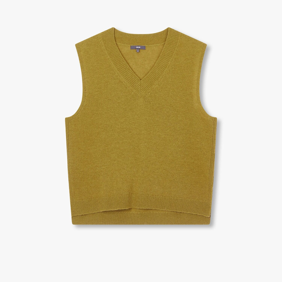 JAJU Merino Wool V-Neck Knit Vest – Olive