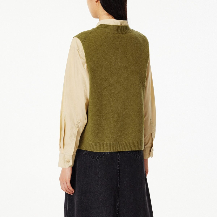 JAJU Merino Wool V-Neck Knit Vest – Olive