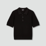 JAJU Strong Twisted Yarn Collar Short Sleeve Knit – Black