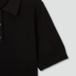 JAJU Strong Twisted Yarn Collar Short Sleeve Knit – Black