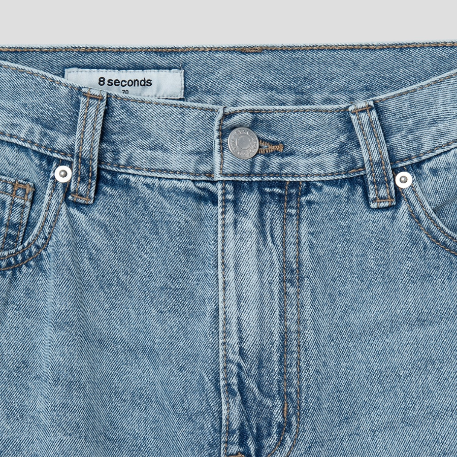 8 seconds High Waist Semi Wide Denim — Sky Blue