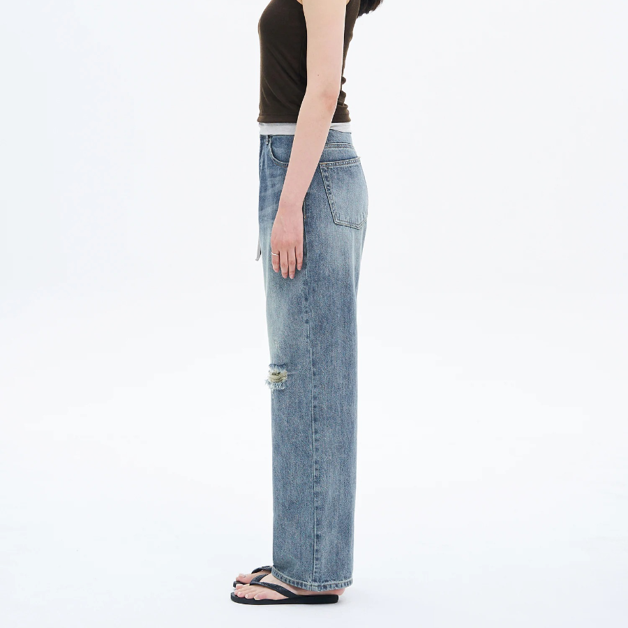 8 seconds Damage Straight Denim — Sky Blue