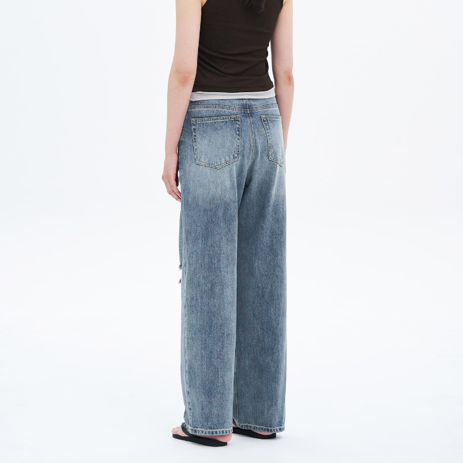 8 seconds Damage Straight Denim — Sky Blue