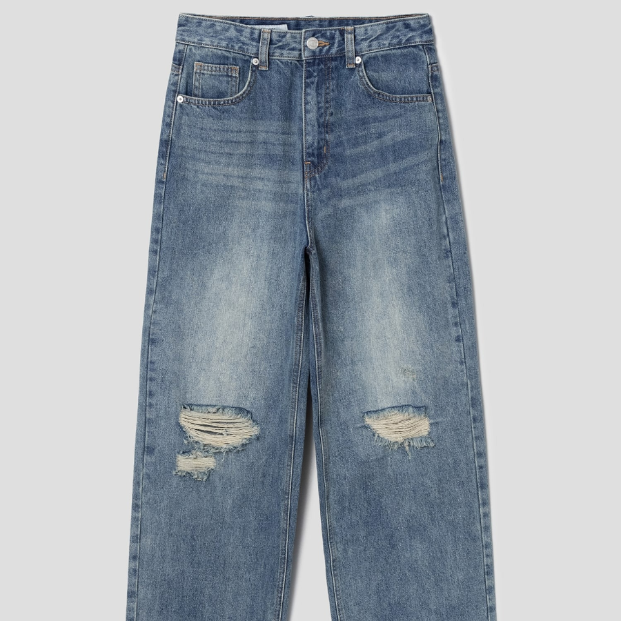 8 seconds Damage Straight Denim — Sky Blue