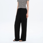Pleated Easy Banding Pants — Black