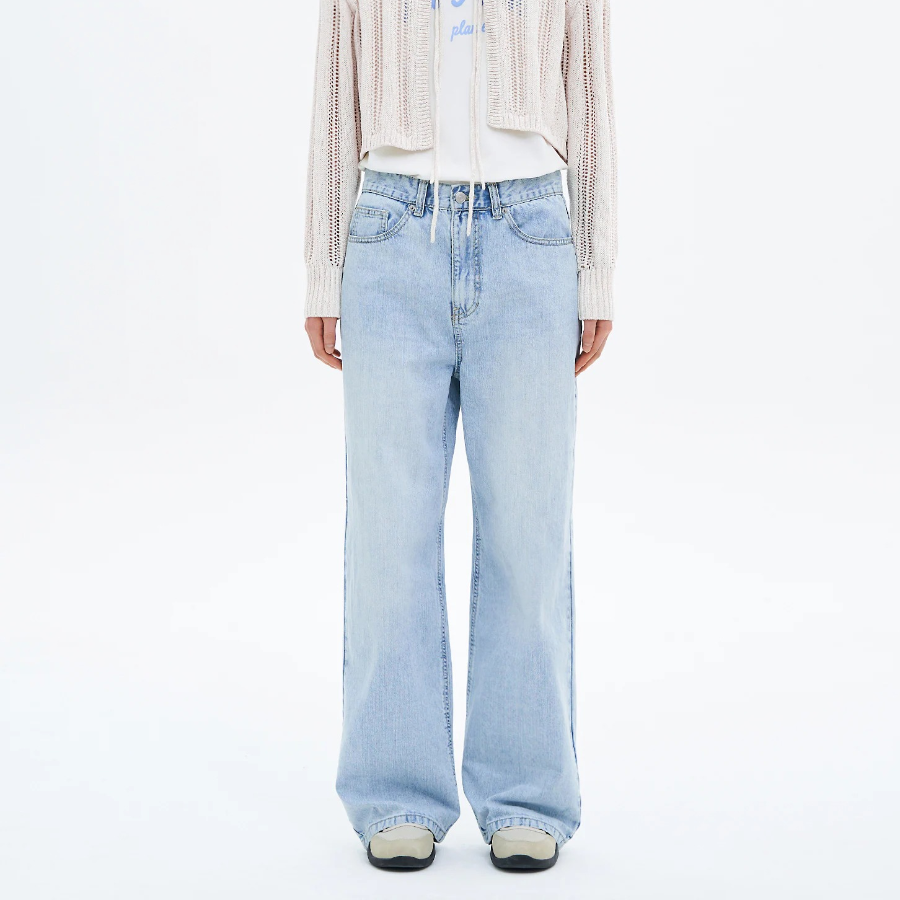 Light Washing Straight Denim — Sky Blue