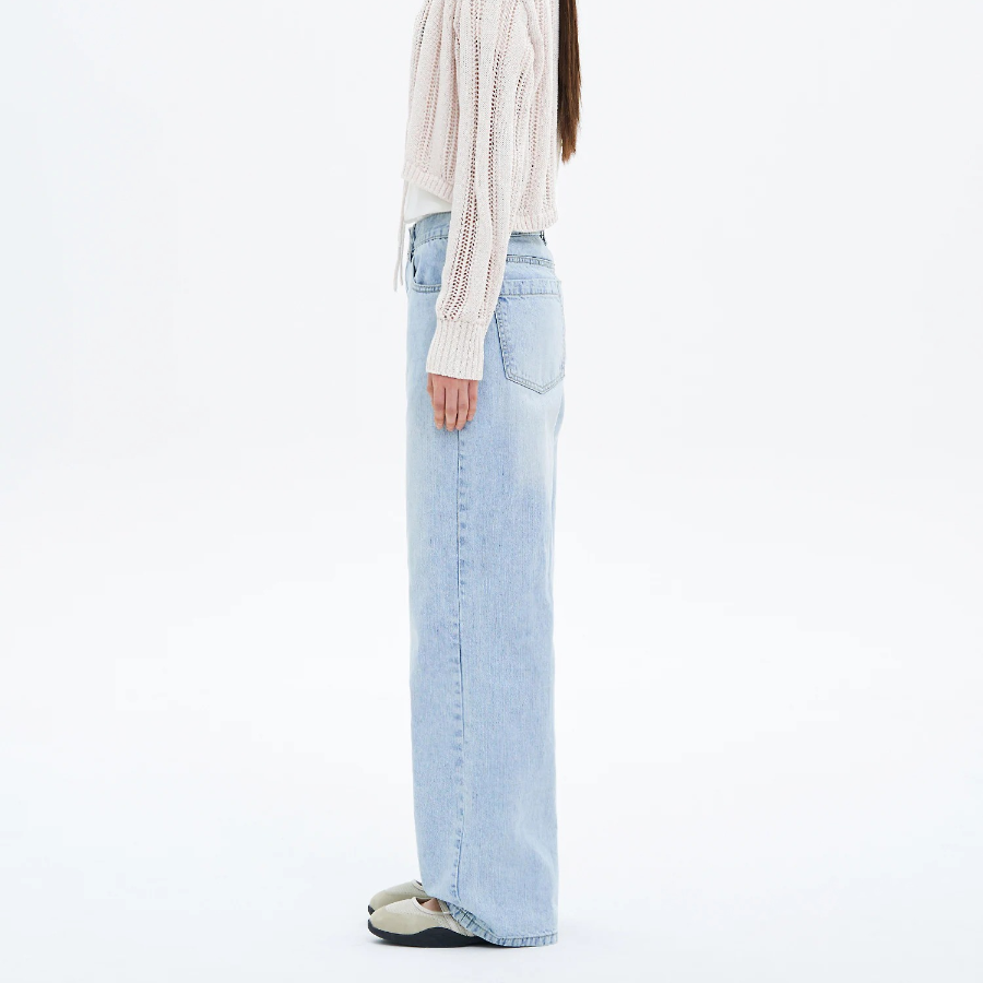 Light Washing Straight Denim — Sky Blue