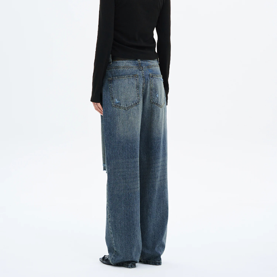 8 seconds Damaged Straight Denim - Blue