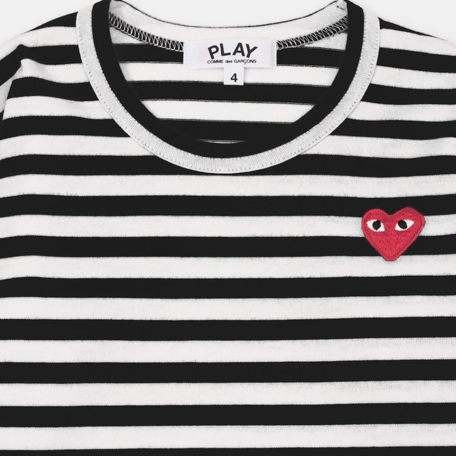 PLAY COMME DES GARÇONS (Kids) Red Heart Wappen Stripe Sweatshirt – Black/White