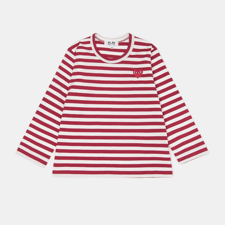 PLAY COMME DES GARÇONS (Kids) Red Heart Wappen Stripe T-shirt – Red/White