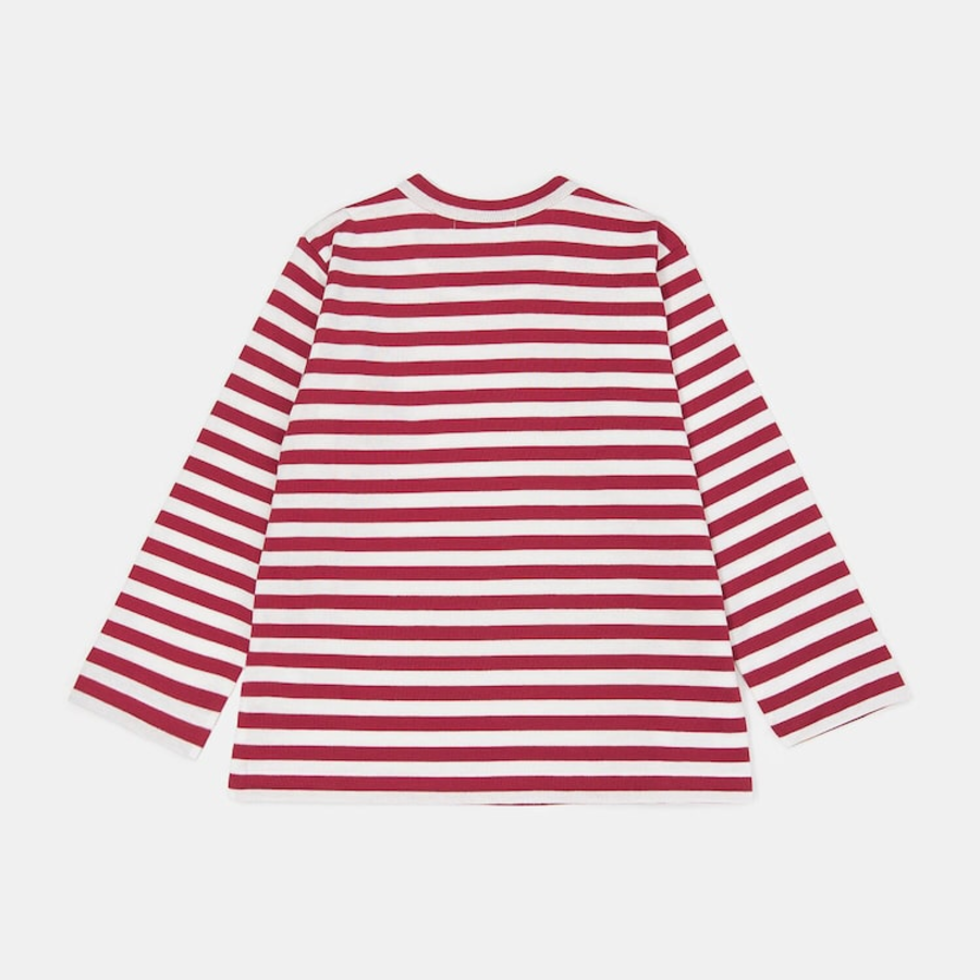 PLAY COMME DES GARÇONS (Kids) Red Heart Wappen Stripe T-shirt – Red/White