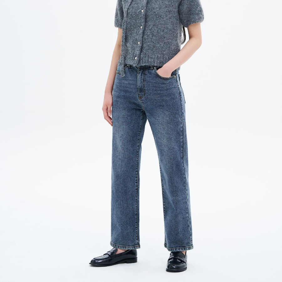 8 seconds Mid-Length Straight Denim Pants - Blue