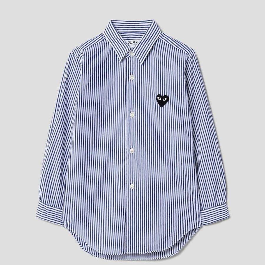PLAY COMME DES GARÇONS (Kids) Black Heart Wappen Striped Shirt – Navy