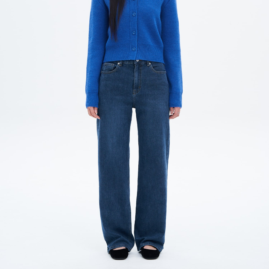 8 seconds Long Slim Straight Denim Pants - Blue