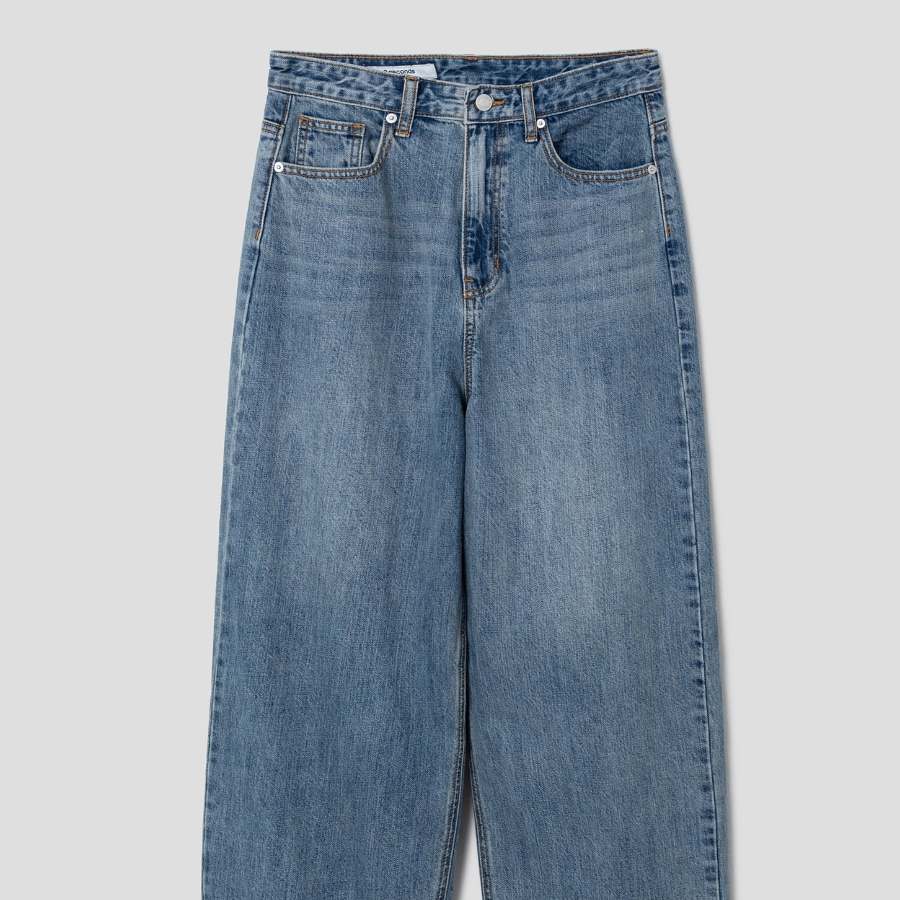 8 seconds Vintage Washing Wide Tapered Denim - Blue