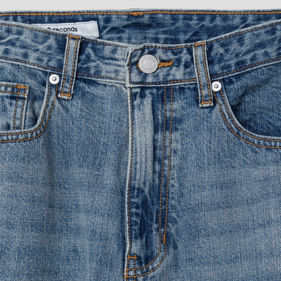 8 seconds Vintage Washing Wide Tapered Denim - Blue