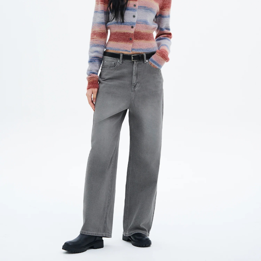 8 seconds Vintage Washing Wide Tapered Denim - Light Grey