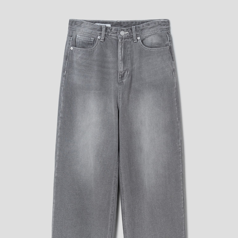 8 seconds Vintage Washing Wide Tapered Denim - Light Grey