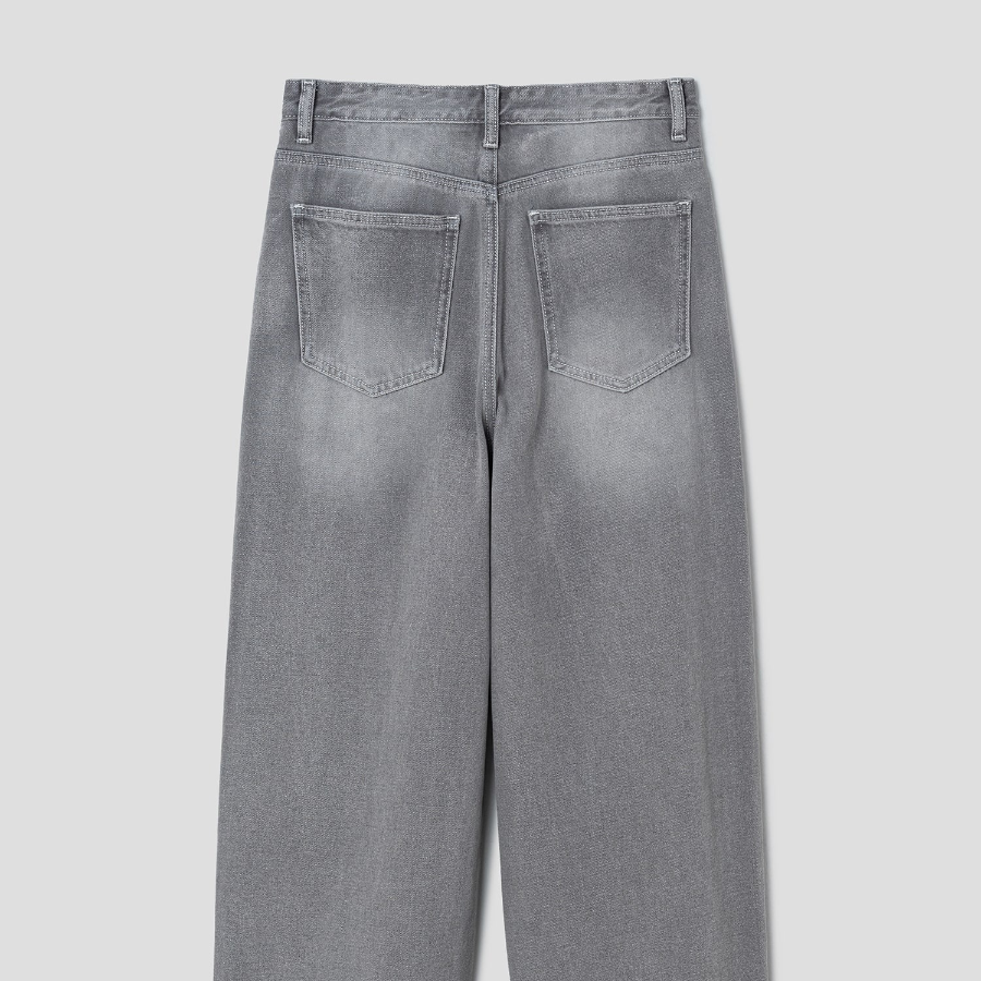 8 seconds Vintage Washing Wide Tapered Denim - Light Grey