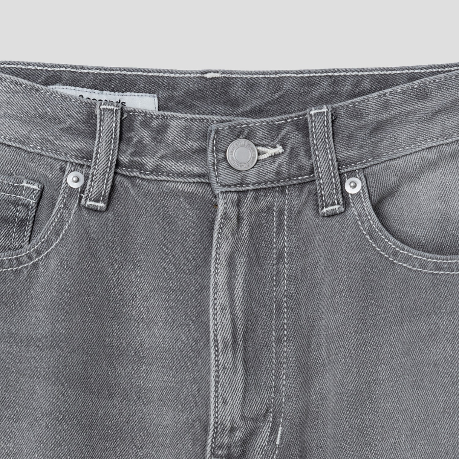 8 seconds Vintage Washing Wide Tapered Denim - Light Grey