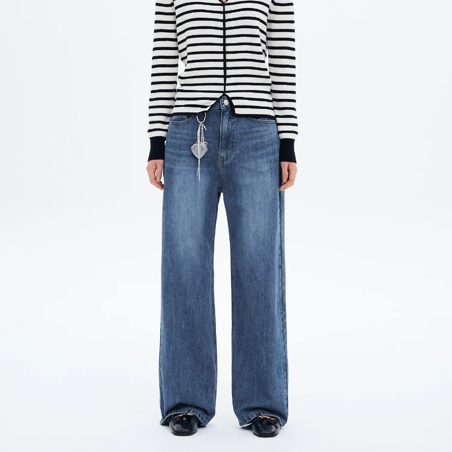 8 seconds Back Pocket Embroidery Straight Denim - Blue