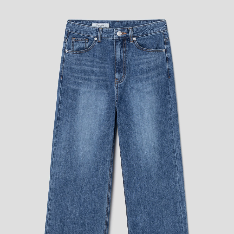 8 seconds Back Pocket Embroidery Straight Denim - Blue