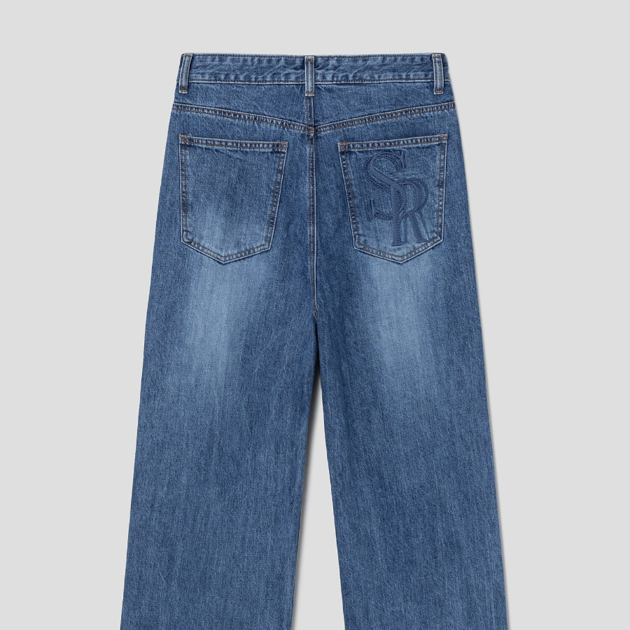 8 seconds Back Pocket Embroidery Straight Denim - Blue