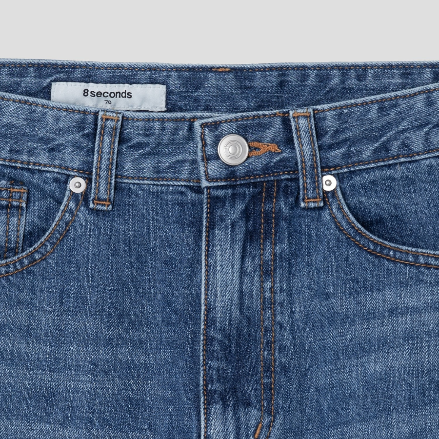 8 seconds Back Pocket Embroidery Straight Denim - Blue
