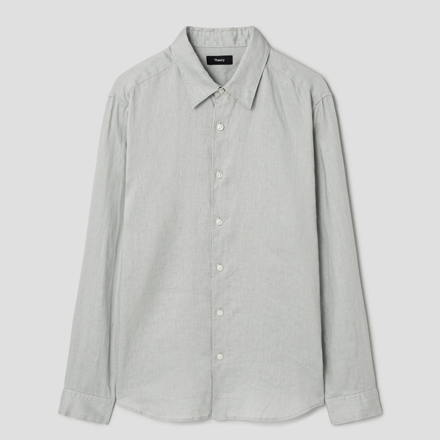 Theory Men Relaxed Linen Irving Shirt — Light Greenstone