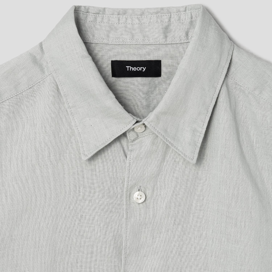 Theory Men Relaxed Linen Irving Shirt — Light Greenstone