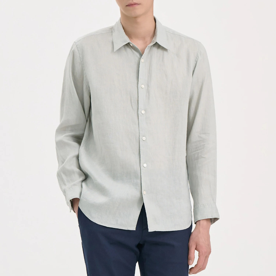 Theory Men Relaxed Linen Irving Shirt — Light Greenstone