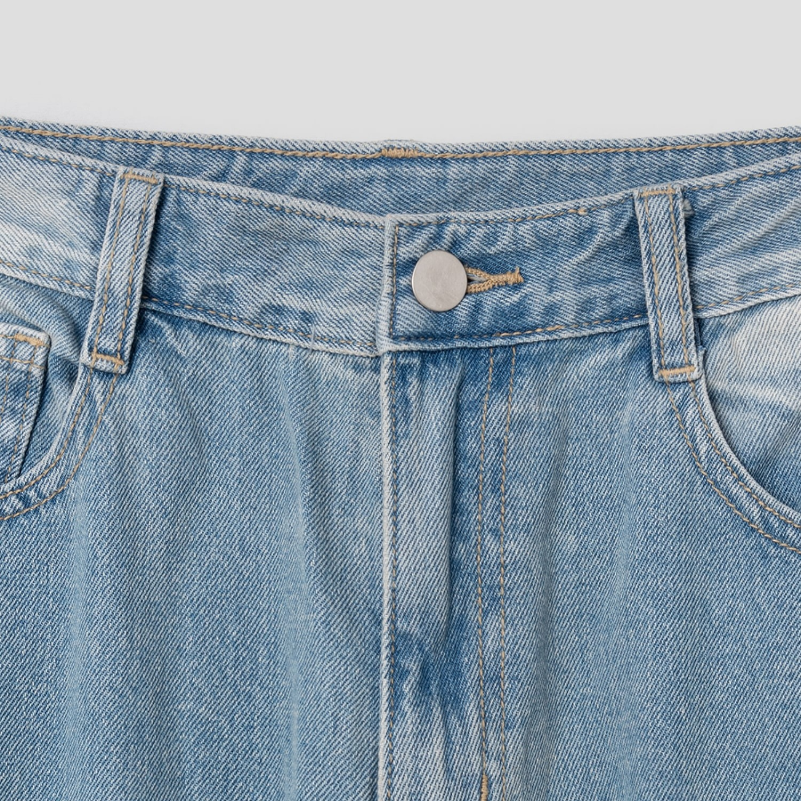 8 seconds Teen Washing Semi Wide Denim Pants - Sky Blue