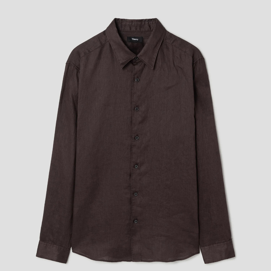 Theory Men Relaxed Linen Irving Shirt - Dark Mocha