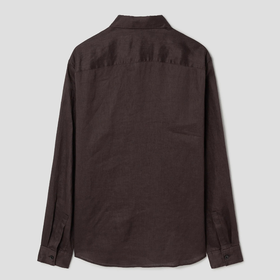 Theory Men Relaxed Linen Irving Shirt - Dark Mocha