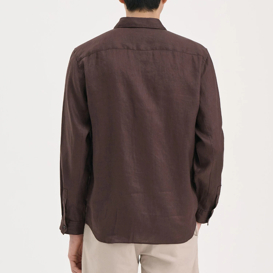 Theory Men Relaxed Linen Irving Shirt - Dark Mocha