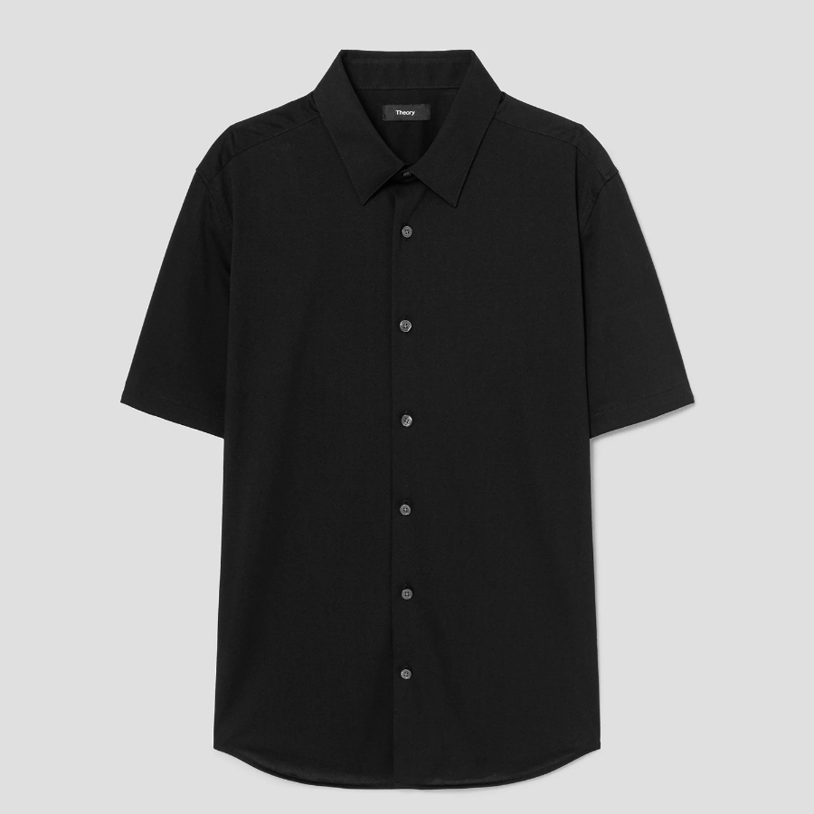 Theory Men Structure Knit Irving Short Sleeve Shirt - Black