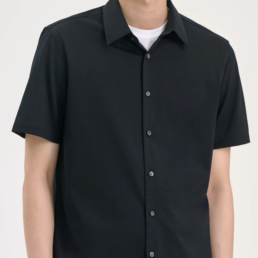 Theory Men Structure Knit Irving Short Sleeve Shirt - Black
