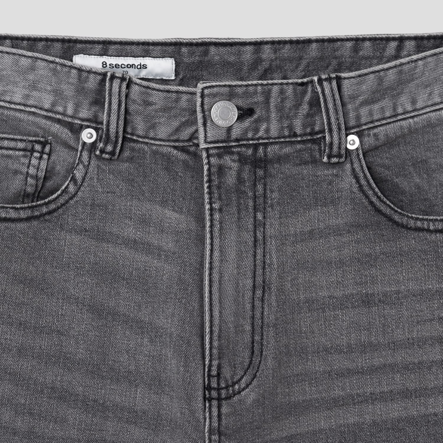 8 seconds Mid Length Straight Denim Pants - Light Grey