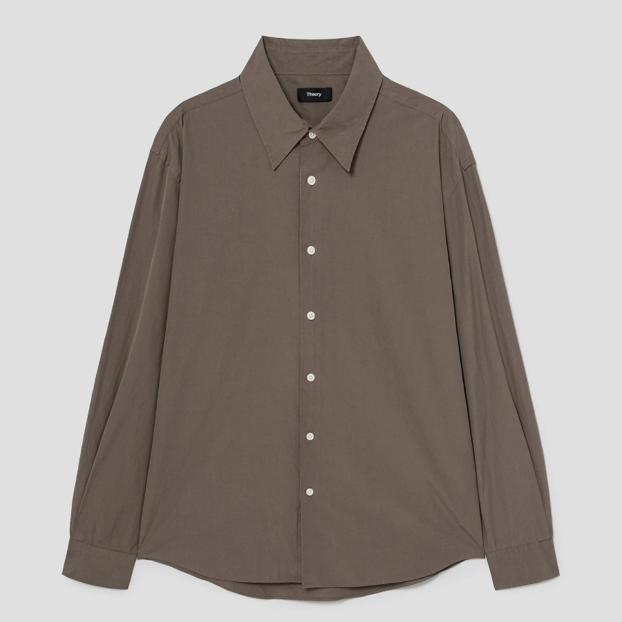Theory Men Fluid Cotton Relaxed Shirt - Walnut