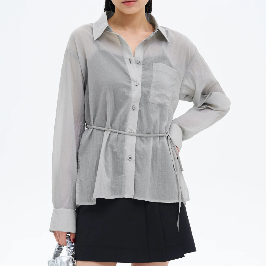 8 seconds Nylon Sheer Long Sleeve Shirt - Light Grey