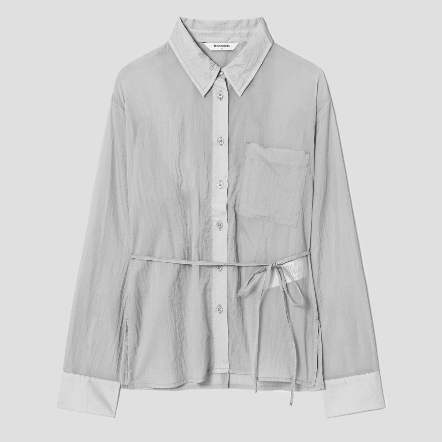 8 seconds Nylon Sheer Long Sleeve Shirt - Light Grey