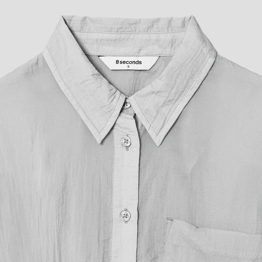 8 seconds Nylon Sheer Long Sleeve Shirt - Light Grey